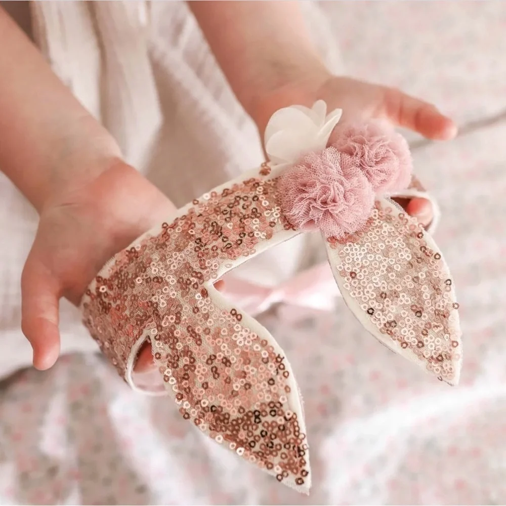 Alimrose | NWT Rose Gold Sequin Bunny Crown, Kids Adjustable Size